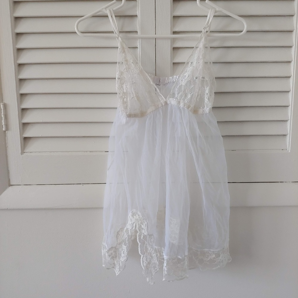 NWT Fredricks of Hollywood babydoll white lace L